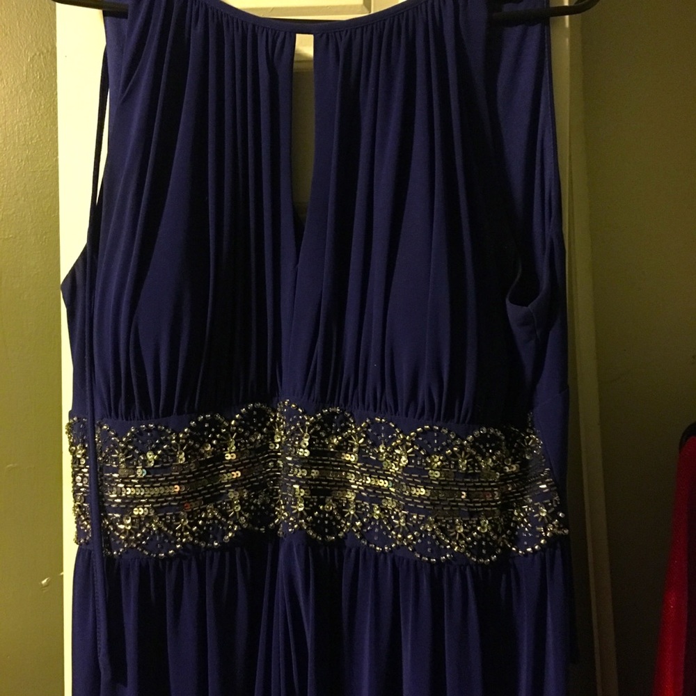 Floor length blue prom dress